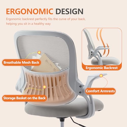 DUMOS Drafting Chair for Standing Desk, Counter Height Adjustable, Flip-up Arms, Ergonomic Mid Back Mesh Rolling Work Swivel Office Computer Chairs with Wheels, Grey DUMOS