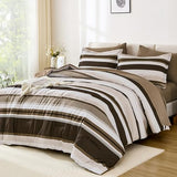 WONGS BEDDING Comforter Queen Size, Brown 7 Pieces Comforter for Queen Bed Striped Bed in a Bag Soft Bedding Comforter Set for All Season(90"×90") WONGS BEDDING