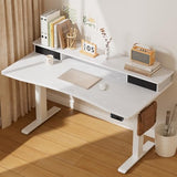 Veken 47.2"×27.6" Home Office Standing Desk with Monitor Riser, Adjustable Computer Desk with Drawers, Ergonomic Desk for Work, Study, Gaming, Crafting, White Veken