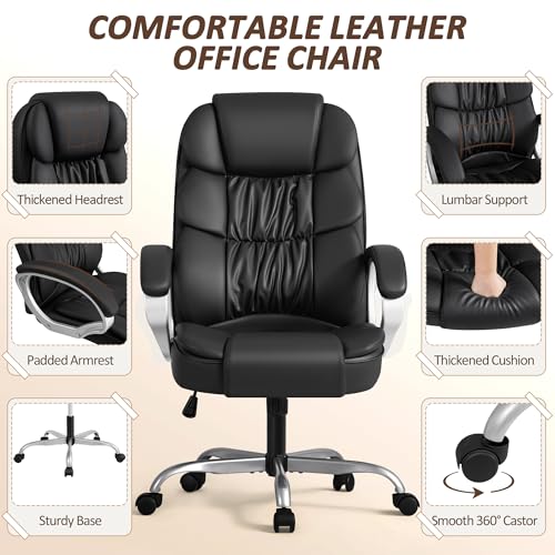 Homall Office Chair High Back Computer Desk Chair, PU Leather Adjustable Height Modern Executive Swivel Task Chair with Padded Armrests and Lumbar Support (Black) Homall