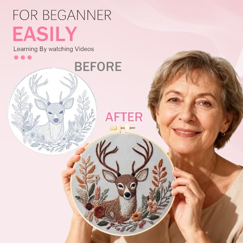Huacan 1pc Stitched Deer with Floral Embroidery Kit - Handmade Craft Set for Creative Hobby & Unique Gift