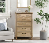 WAMPAT Small Dresser for Bedroom with 5 Drawers & Solid Wood Legs, Mid Century Modern Chest of Drawers Vertical Dresser Storage Organizer, Farmhouse WAMPAT