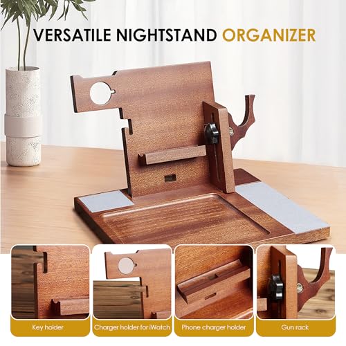 OneTigris Nightstand Gun Organizer, Gifts for Men Women, Night Stand Organizer Wood Phone Docking Station, Gift Ideas for Birthday, Mother's Day, Father's Day, Christmas, and Valentine's Day  - WoodArtSupply