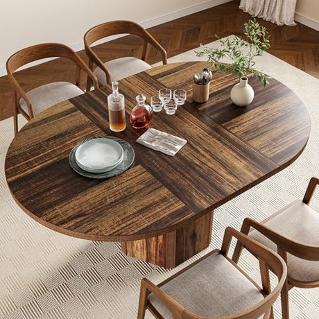 LITTLE TREE 55-Inch Rustic Oval Dining Table for 6, Wood Kitchen Table, Country Chic Furniture for Kitchen, Dining Room & Living Room Wooden Base, Brown Finish LITTLE TREE