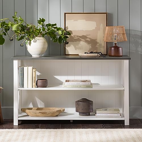 Walker Edison Solid Wood Farmhouse Storage Console, 52 Inch, White/Grey Wash Walker Edison