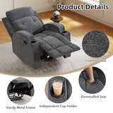 CAMMOV Manual Recliner Chair, Single Sofa Recliners with Overstuffed Back, Manual Fabric Recliner with 2 Cup Holders, Single Reclining Sofa Recliner for Living Room Theater Seating,Grey