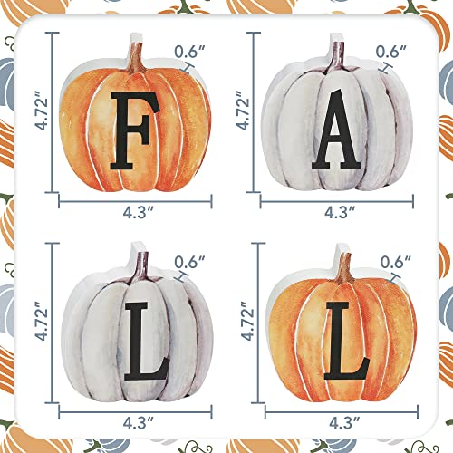 NEWLIGHTURE Fall Pumpkin Decor, 4pcs Wood Sign Pumpkin Block Set Farmhouse Fall Table Décor for Home Office Thanksgiving Tiered Tray Decor NEWLIGHTURE