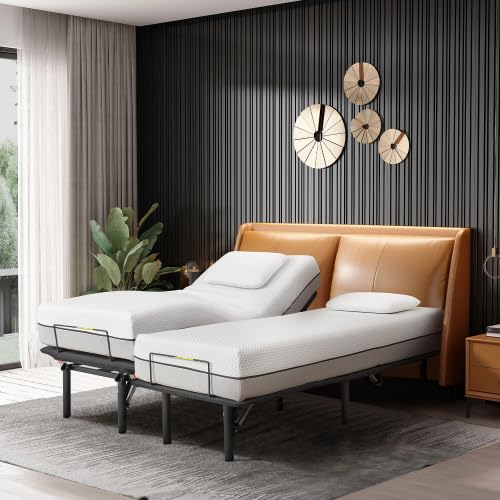 VWD Split King Size Adjustable Bed Base/Bed Frame with Motorized Head and Foot Incline,Zero-Gravity,Wireless Remote (Fabric Cover, Split King) VWD