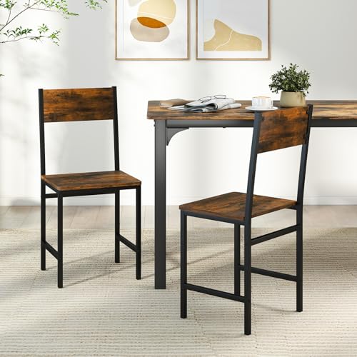 COSTWAY Dining Chairs Set of 2, Rustic Wood & Metal Frame Industrial Farmhouse Armless Side Chairs with Wide Comfy Seat & Slanted High Back for Dining Room, Kitchen, Home, Office, Restaurant COSTWAY