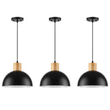 QianZhan Solid Wood Pendant Light 3 Pack, Modern Matte Black Pendant Lights Fixtures Adjustable Dome Hanging Lighting,for Kitchen Island Dining Room Restaurant Office Farmhouse QianZhan