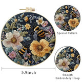 LB 4 Pack Yellow Bee Floral Embroidery Kit for Beginners Green Plant Beginner Embroidery Kit for Adults DIY Starter Kit with Embroidery Hoop Colorful Threads Tools Step by Step Instructions