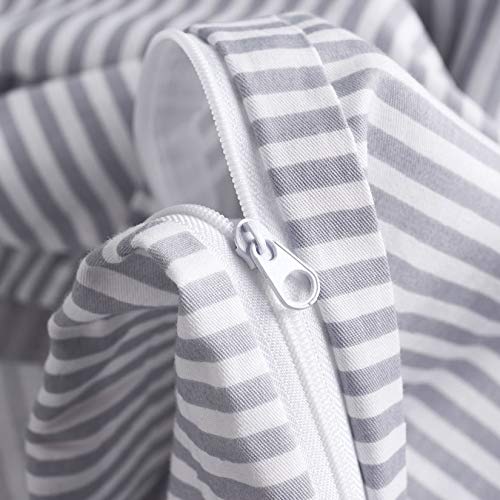 Wake In Cloud - Striped Cotton Duvet Cover Set, Ticking Stripe Pinstripe Farmhouse, 100% Cotton Bedding Set, 3 Pieces, Gray White, Full Size Wake In Cloud