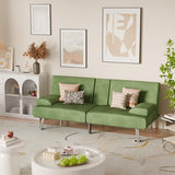 YESHOMY Futon Sofa Bed, Futon Couch with Adjustable Backrest, Convertible Sleeper Sofa with Removable Armrests, Loveseat in Corduroy with 2 Cup Holders for Living Room, Apartment (Green) YESHOMY