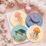 ACRNIGHEET 6PCS Embroidery Kit for Adults Beginners, Sea Animals Embroidery Starter Kit, Stamped Cross Stitch Kits for Crafts Lovers Gift Idea, Include Instructions 6 Stamped Embroidery Cloth 2 Hoop