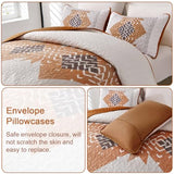 Dintszyayue Boho Queen Quilt Set 3 Pieces Aztec Texture Bedspread Coverlet Set Bohemian Quilt Bedding Set Microfiber Lightweight Bed Cover for All Seasons (Terracotta, 90"×96") Dintszyayue