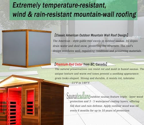 LTCCDSS Ultra-Low EMF Outdoor Sauna 3-Person, Full Spectrum Red Cedar Far Infrared Sauna for Home, Near&Mid-IR Light, EMF 0.1-1mG, Bluetooth & Chromotherapy (81.1 * 45 * 83.5 in) LTCCDSS