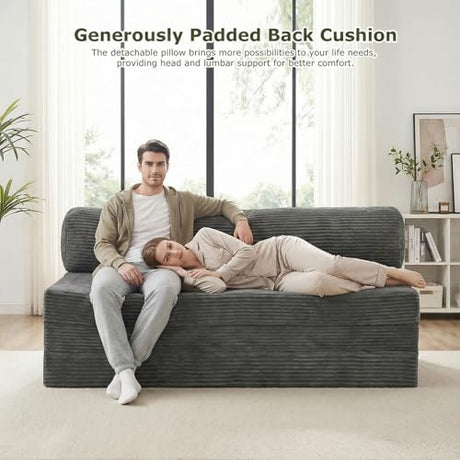 NLDD 5-in-1 Convertible Sofa Bed, Boneless Loveseat Sleeper, Tri-fold Futon Sofa Bed with Removable Cushions & Washable Cover, Pull Out Couch with Handle, for Small Spaces, Queen Size, Grey NLDD