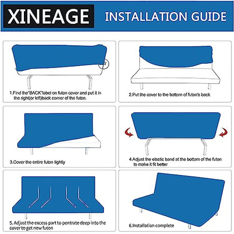XINEAGE 2026 New Futon Cover Full Size Stretch Armless Sofa Bed Cover Anti-Slip Furniture Protector Without Armrests Futon Slipcover with Elastic Bottom (67"-82", Light Gray) XINEAGE