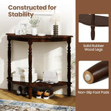 Giantex 42" Half Moon Console Table, 2-Tier Semi-Circle Entryway Table with Storage Shelf & Carved Rubber Wood Legs, Vintage Round Curved Sofa Tables for Living Room, Hallway, Entrance Giantex