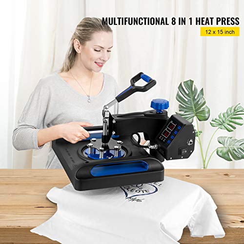 VEVOR Heat Press Machine for T-Shirts - 8 in 1 Heat Press Sublimation Machine with 360° Rotation/Dual-Tube Heating, 12 x 15 Swing Away Heat Press for DIY T-Shirts/Cap/Mugs/Heat Transfer Proje - WoodArtSupply