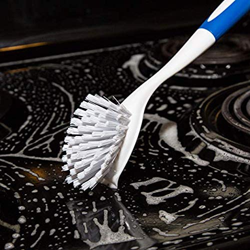 SPOGEARS Dish Brush 3 Pack - Dish Scrubber Brush with Built-in Scraper - Kitchen Brush for Dishes - Kitchen Scrub Brush with Grip Friendly Handle - Dish Cleaning Brush SPOGEARS