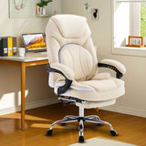 linting Ergonomic Reclining Office Chair with Footrest for Heavy People 400lbs Big Tall Comfortable Wide Recliner Home Office Desk Chair with Foot Leg Rest, Beige linting