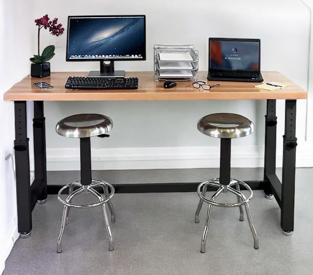 Heavy-Duty Height Adjustable Workbench Table, Maple Wood Top, Steel Frame (Graphite Black, 72" W x 25" D x 28.5”-42” H) WoodArtSupply