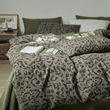 mixinni Leopard Duvet Cover King Size, Premium Yarn-Dyed Jacquard Cotton Duvet Cover with Green Leopard Print, Farmhouse Bedding Set with 2 Pillowcases Perfect for Him and Her-(King Size, Green) mixinni