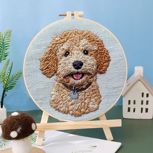 Punch Needle Kits Golden Doodle Dog Embroidery Starter Set with Hoop Easy for Beginners DIY Stress Relief Handmade Craft Hobby and Home Decor 20x20cm-3