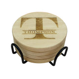 Personalized Coasters, Custom Engraved Coasters, Wooden Coasters for Drinks, Monogram Coasters, Great Gifts for Relatives, Friends or Yourself (T, Set of 4) Mojia