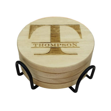 Personalized Coasters, Custom Engraved Coasters, Wooden Coasters for Drinks, Monogram Coasters, Great Gifts for Relatives, Friends or Yourself (T, Set of 4) Mojia