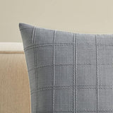 ZeeMart Linen Checked Throw Pillow Covers Set of 2, 18x18 Inch Blue Ashes/Cream, Farmhouse Decorative Single Sided Grid Embroidered Couch Pillow Cases Blue Grey Cotton Linen Cushion Covers ZeeMart