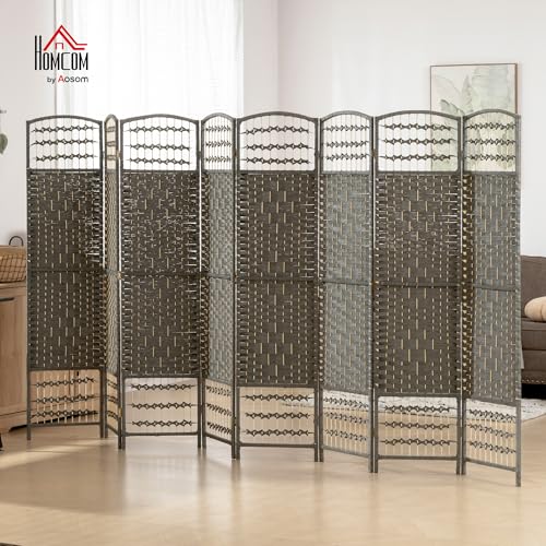 HOMCOM 8 Panel Room Divider, Folding Privacy Screen, 5.6' Room Separator, Wave Fiber Freestanding Partition Wall Divider, Dark Gray HOMCOM