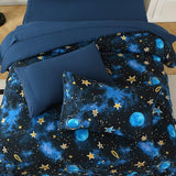 Aqzuxira Glow in The Dark Kids Comforter Set, 7 Pieces Blue Space Bedding Set Full Size for Boys Girls Teen, 1 Comforter, 2 Pillowcases, 2 Pillow Shams, 1 Flat Sheet, 1 Fitted Sheet Aqzuxira