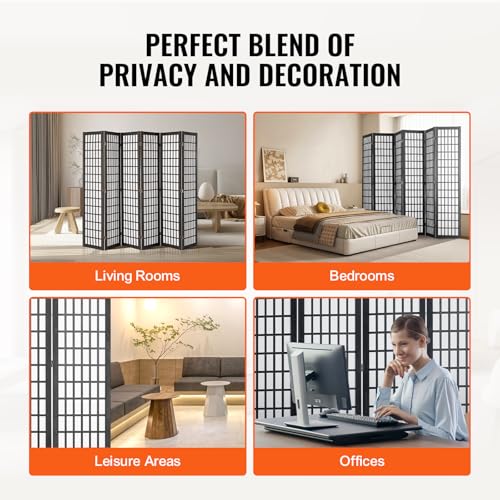 VEVOR Room Divider, 6 Panel Japanese Room Divider, Folding Privacy Screen Indoor, Portable Partition Dividers and Decoration Screens, for Room Separation, Home, Office, Restaurant & Bedroom (Black) VEVOR