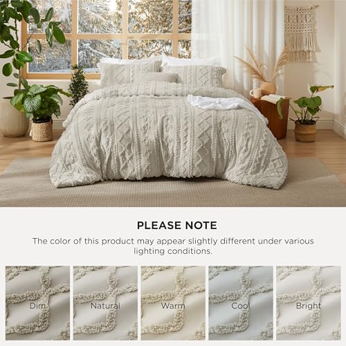 Bedsure Tufted Boho Comforter Set Oversized King - Linen Boho Bed Set, GentleSoft™ 3 Pieces Farmhouse Shabby Chic Embroidery Bedding, Gifts for Woman, Soft Jacquard Comforter for All Seasons Bedsure