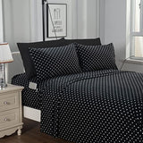 Elegant Comfort Luxury Soft Bed Sheets Polkadot Pattern - 1500 Premium Hotel Quality Microfiber Softness Wrinkle and Fade Resistant (6-Piece) Bedding Set, King, Black Elegant Comfort