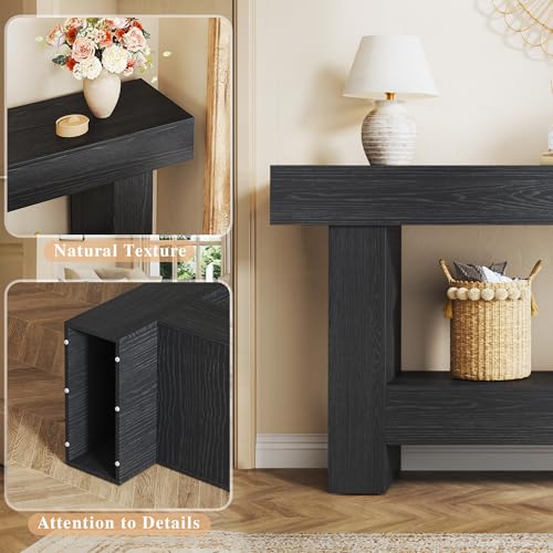 HUAHUU 63 Inches Long Console Table, Sofa Table with Storage Behind Couch, Entryway Table with Open Storage, Farmhouse Console Tables for Entryway, Living Room, Hallway, Black HUAHUU