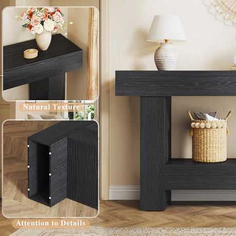 HUAHUU 63 Inches Long Console Table, Sofa Table with Storage Behind Couch, Entryway Table with Open Storage, Farmhouse Console Tables for Entryway, Living Room, Hallway, Black HUAHUU