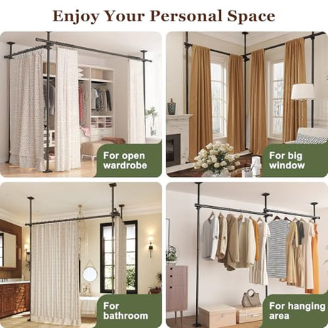 Goovilla Room Divider for Room Separation, Tension Curtain Rods No Drilling, 4-10ft(H) 28-70inch(W) Adjustable Temporary Privacy Wall Divider, Heavy Duty Freestanding Space Partition Separator, Black Goovilla