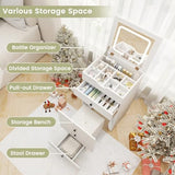 CHARMAID Small Vanity Desk Set, Makeup Vanity Table with Flip-up Lighted Mirror, Storage Bench, 2 Drawers, 8 Wheels, White Girls Dressing Table Nightstand for Small Space Bedroom CHARMAID