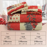 ROMROL Christmas Quilt Set King Size, Red Plaid Christmas Bedding Comforter Set Lightweight Patchwork Elks Quilted Coverlet Bedspread with 2 Pillow Shams（96 * 90”） ROMROL