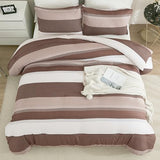Litanika Brown Comforter Set Twin/Twin XL - 2 Pieces Lightweight Brown White Colorblock Stripe Fluffy Bedding Comforter Sets, All Season Bed Set Litanika