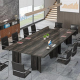 Tribesigns 10.5FT Conference Table, Large Rectangle Meeting Seminar Table for 10-12 Person, Long Wooden Business Tables (Set of 2, Dark Gray) Tribesigns