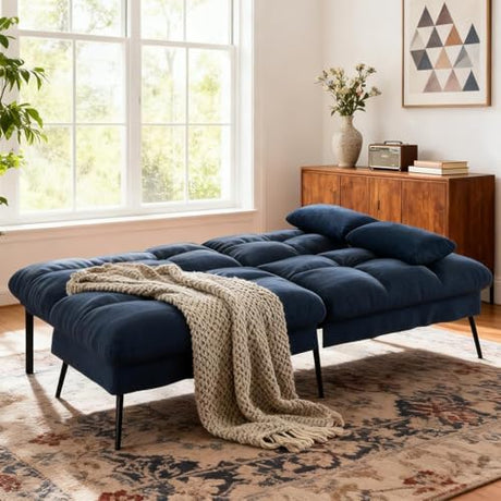 COMHOMA Convertible Sofa Bed,72″Fabric Couch with Adjustable Backrest,Loveseat Recliner Sleeper Living Room Furniture futon Set (Blue) COMHOMA