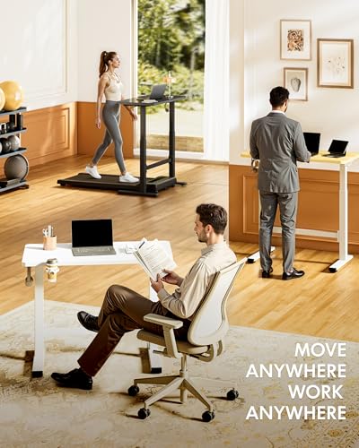 FLEXISPOT H7 Plus Gas Spring Adjustable Standing Desk, Mobile Rolling Sit-Stand Workstation with Wheel, Cordless Stand Up Desk for Small Room & Home Office 32" One-Piece Desktop Black,height 27.6"–45" FLEXISPOT