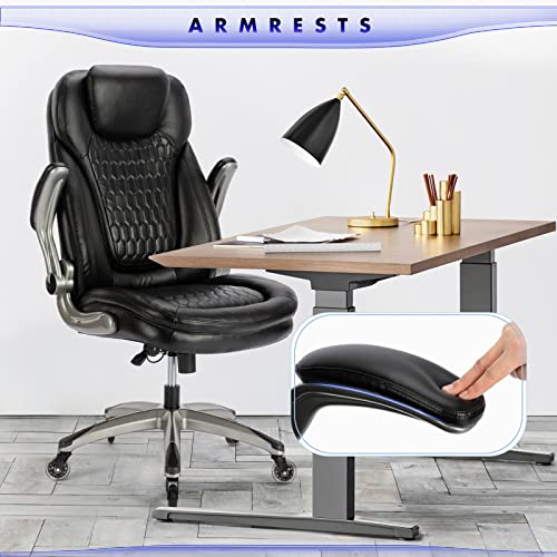 Executive Office Chair-Ergonomic Computer Desk Chair, High Back Leather Chair with Padded Flip-up Arms, Swivel Home Office Chair Upgraded Caster-Black COLAMY