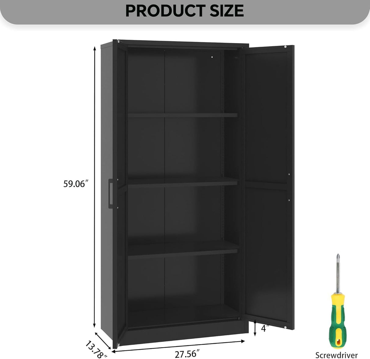 MIOCASA Metal Pantry Cabinet with Adjustable Shelves, Heavy-Duty Metal Storage Cabinet with 2 Doors Organizer for Kitchen, Office, Garage (Black) MIOCASA