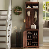 Maupvit Farmhouse Narrow Coat Rack with Shoe Storage, 6 Shoe Cubbies & 5 Coat Hooks, Entryway Furniture with Hall Tree, Ideal for hallways, Living Rooms and Mudrooms Maupvit