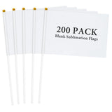 200 Pcs White Blank Sublimation Mini Flags Solid White Blank Flag Plain White DIY Color Small Flags on Sticks Hand Held Sublimation Flags Blank Flag for Parades Birthday Wedding Events Celebration Lemecima
